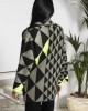 Aggel Knitwear Geometric Pattern Jacquard Cardigan Black Yellow
