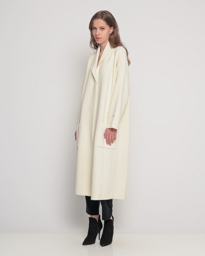 Aggel Knitwear Alpaca Blend Coat Ivory