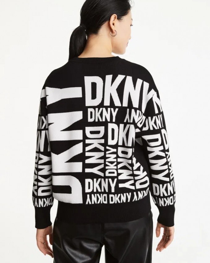 DKNY Long Sleeve Crew Neck Exploded Logo Sweater