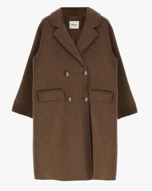 Dexie Long solid double-breasted coat with classic lapels coat Brown