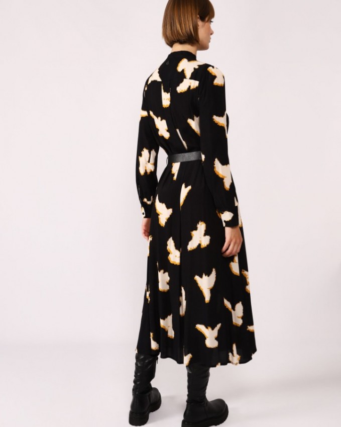 Dixie Abstract-print dress with Mandarin collar and belt