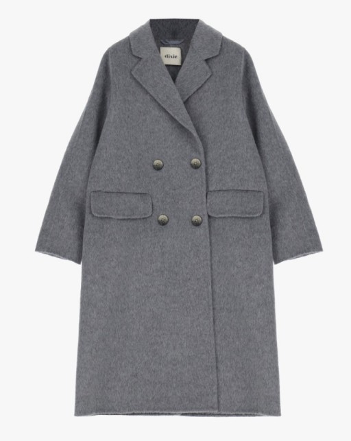 Dexie Long solid double-breasted coat with classic lapels coat Grey