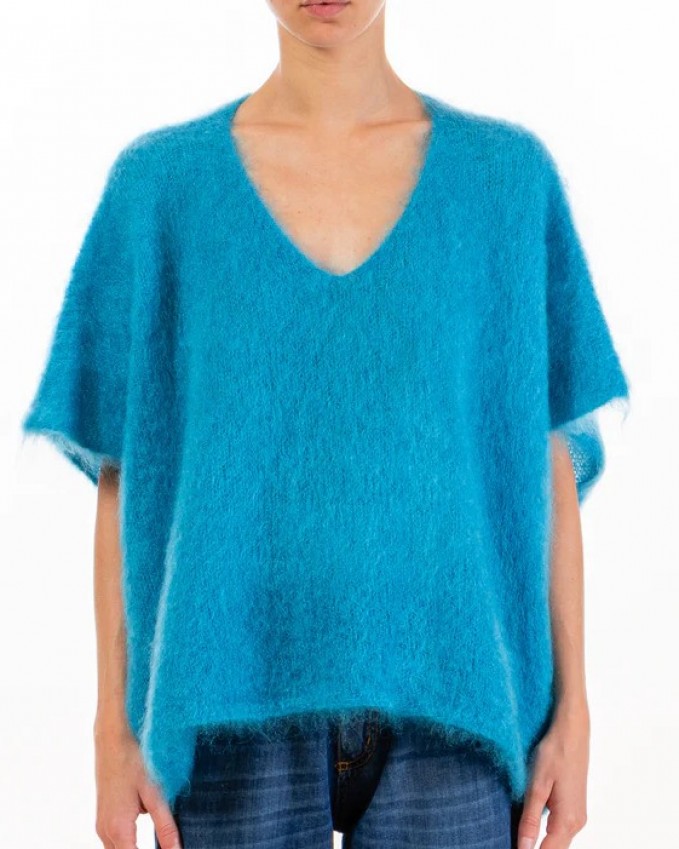 Dixie full sleeves and high-low hem Sweater Blue